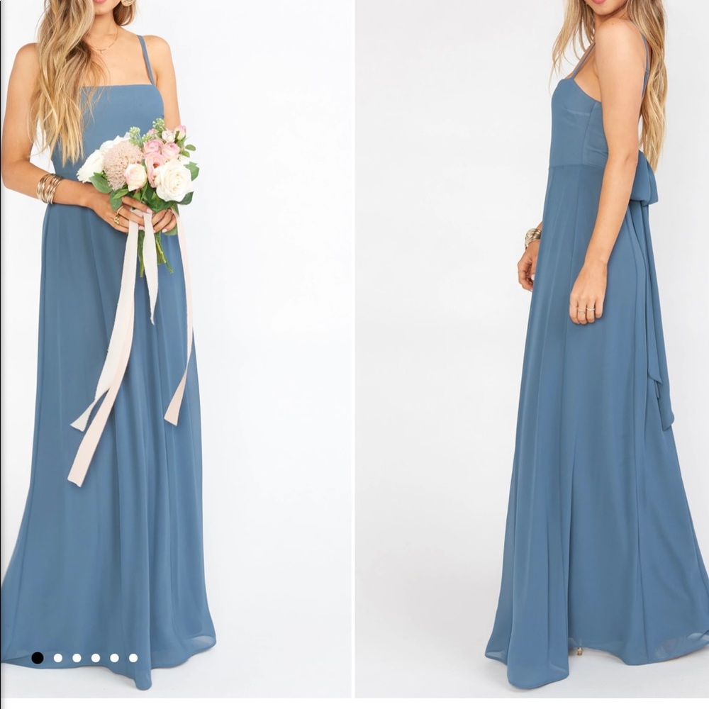 Show Me Your Mumu Lauren Tie Maxi Dress - Slate Blue Chiffon